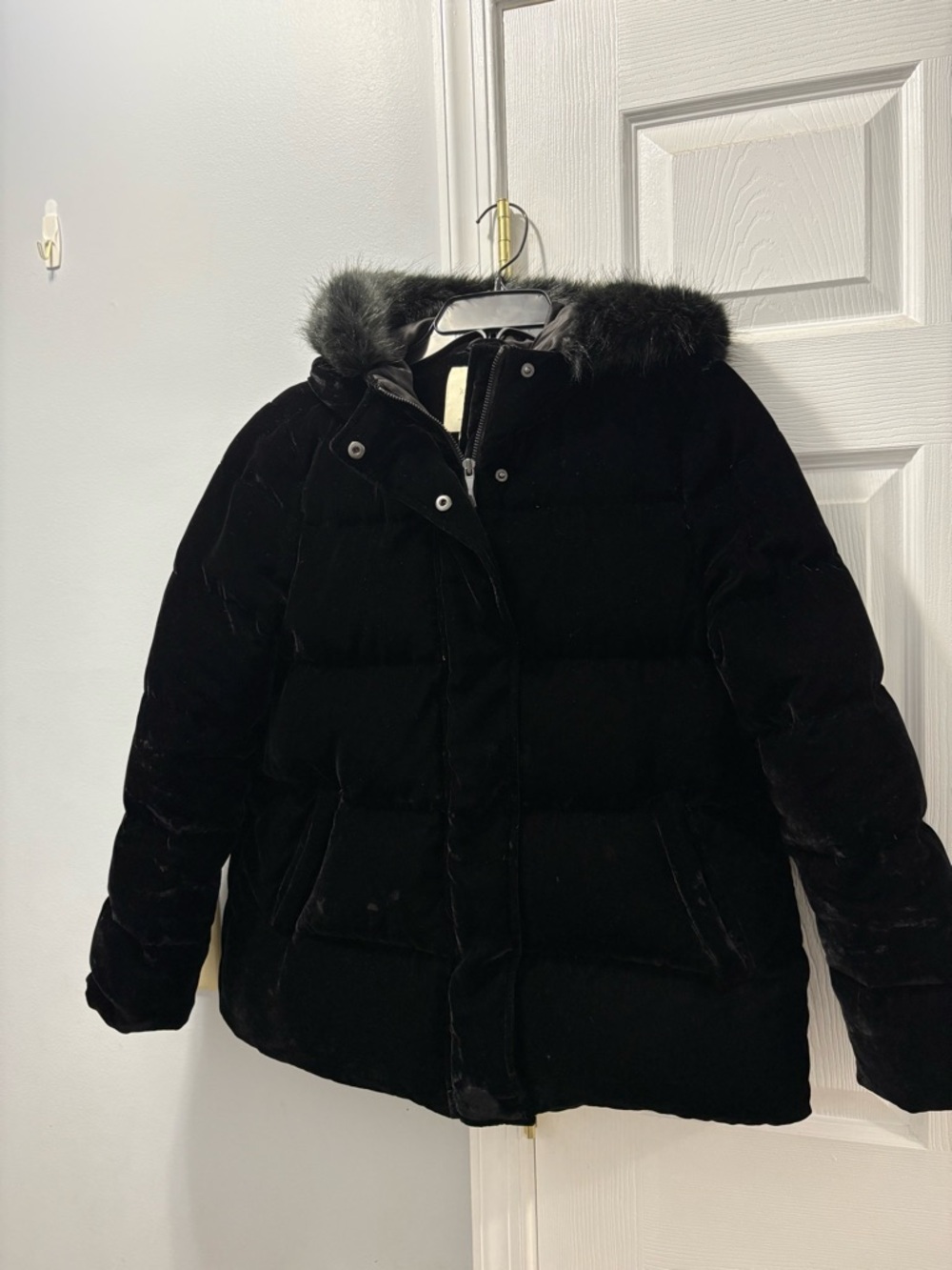Kate Spade Velvet Ruffle Yoke Puffer Fur Trim Size Small